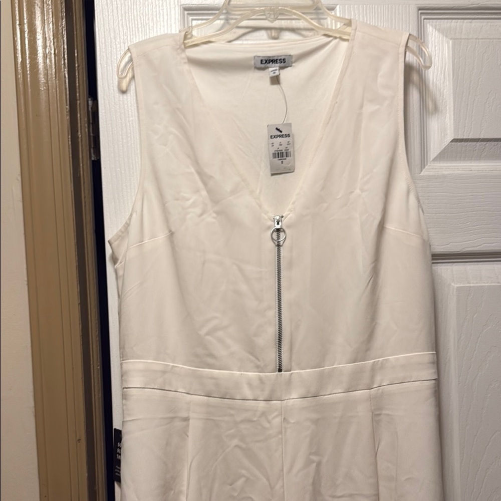 Express White Tailored Jumpsuit with V-Neck - Picture 2 of 6